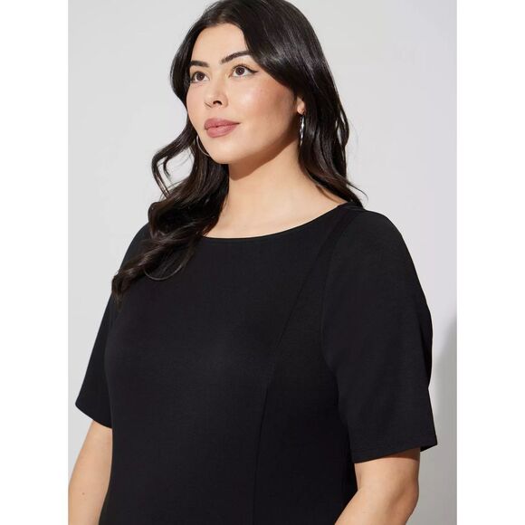 NWT Torrid 4X Deep Black Midi Studio Cupro Elbow Sleeve Bodycon Dress Size 26 - Picture 4 of 8